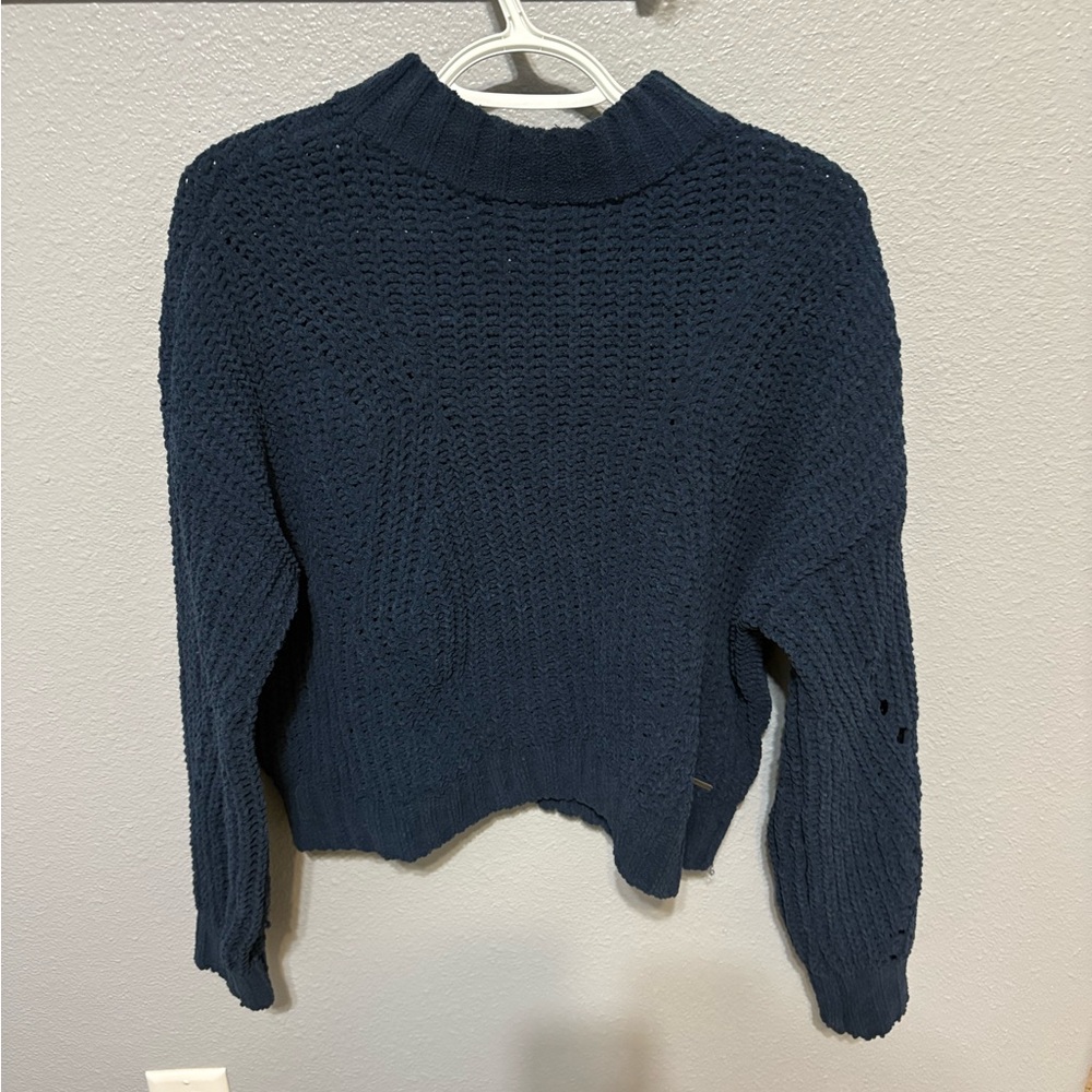 Hollister Navy Blue Chunky Knit Sweater Women’s M Mock Neck Cozy Fall
